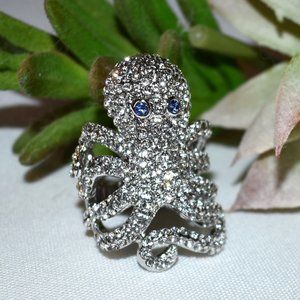 Joan Boyce Crystal Octopus Ring, Size 10